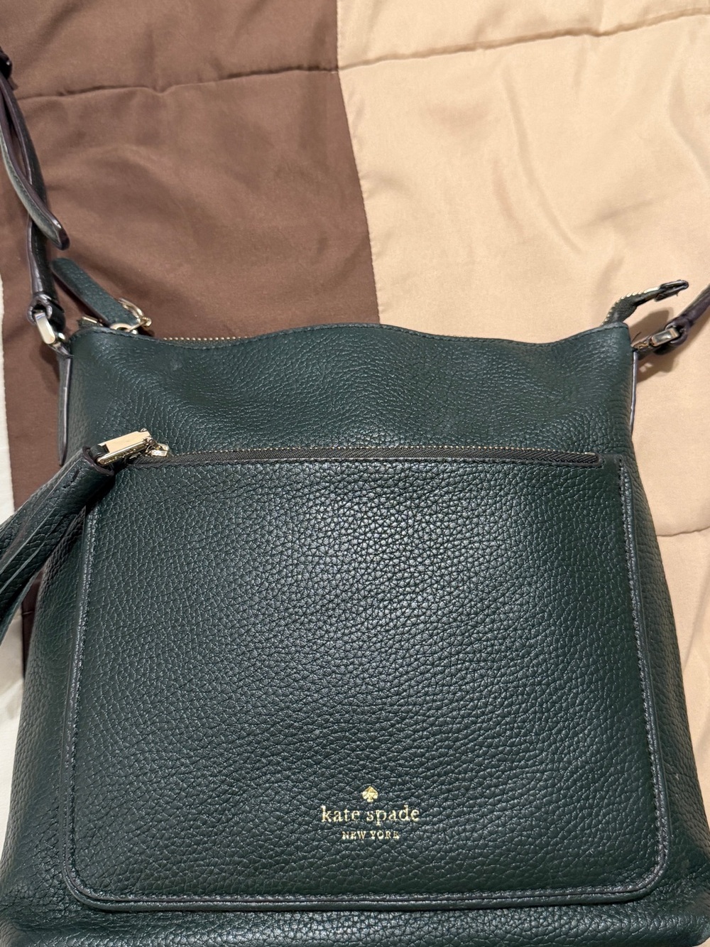 kate spade Forest Green Pebbled Leather Crossbody Bag with Gold Hardware